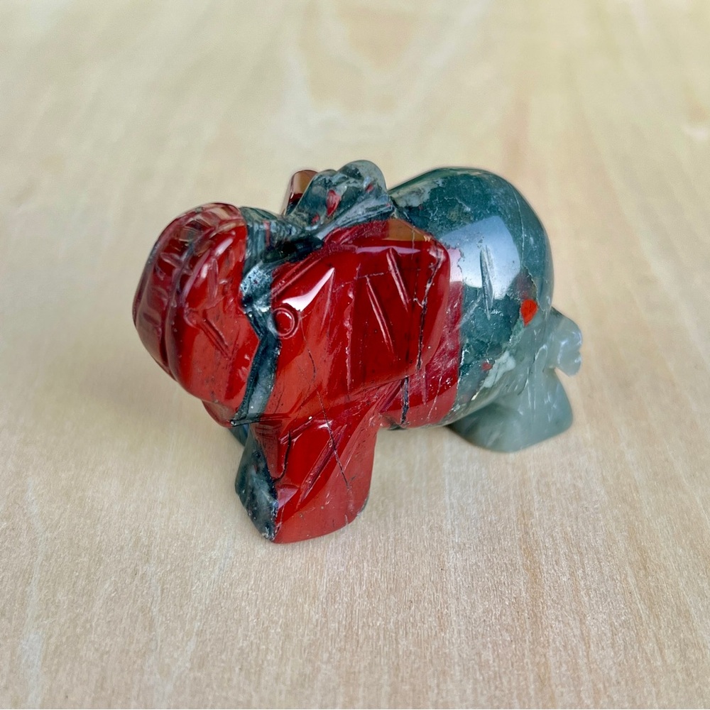 Bloodstone elephant hand carved crystal animal